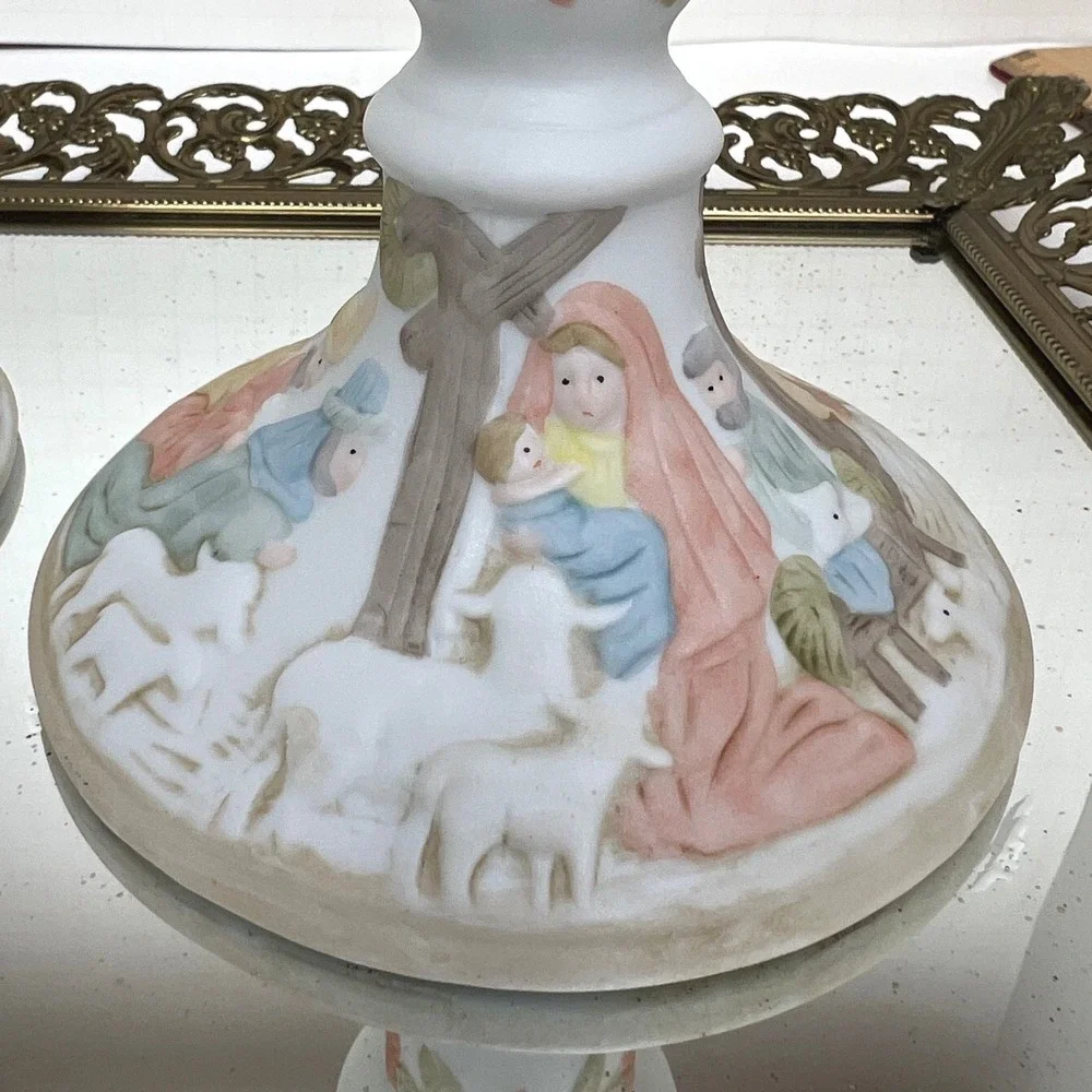 Candle Holders Lefton Christopher Collection Nativity Vintage Ceramic Decor Pair